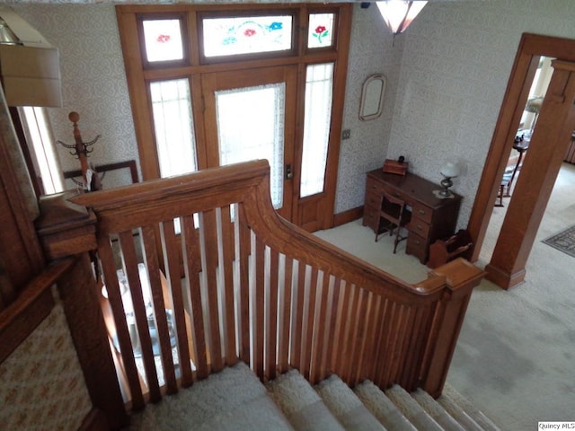 215 S 16th St, Quincy, IL 62301 - stairway with carpet floors and wallpapered walls