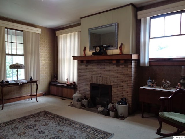 215 S 16th St, Quincy, IL 62301 - living area featuring carpet flooring and a fireplace