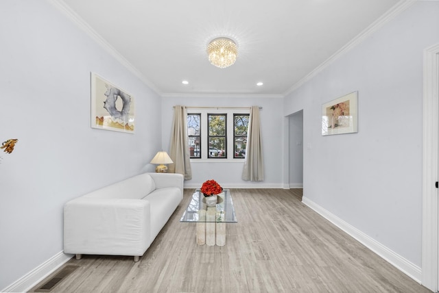 3039 S Kolin Ave, Chicago, IL 60623 - sitting room featuring wood finished floors, crown molding, a chandelier, and recessed lighting