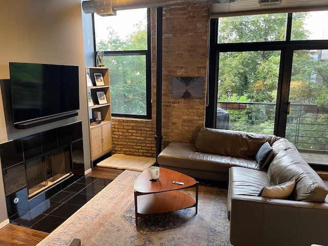 2210 W Wabansia Ave Unit 302, Chicago, IL 60647 - living room with brick wall