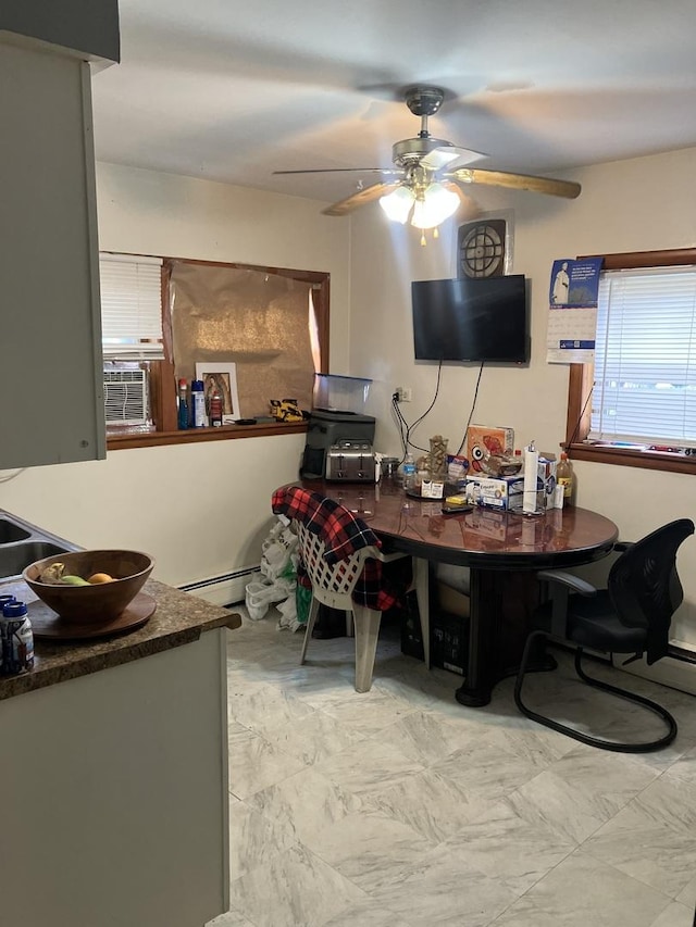 220 S 9th Ave, Maywood, IL 60153 - home office featuring a ceiling fan, cooling unit, and a baseboard heating unit