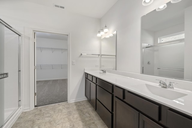 14628 S Azalia Cir, Plainfield, IL 60544 - bathroom with a stall shower, a spacious closet, and double vanity