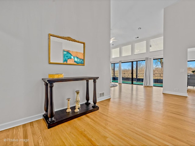 1039 Deerfield Pl Unit 1039, Highland Park, IL 60035 - unfurnished living room with a high ceiling, wood finished floors, and ceiling fan