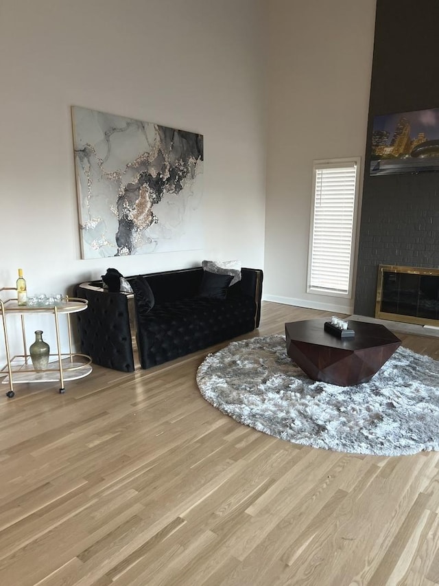 1039 Deerfield Pl Unit 1039, Highland Park, IL 60035 - living room with wood finished floors, a fireplace, and a high ceiling