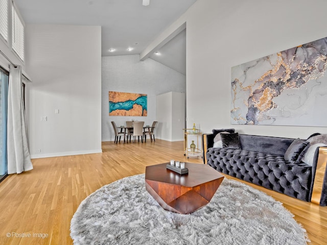 1039 Deerfield Pl Unit 1039, Highland Park, IL 60035 - living room featuring wood finished floors, high vaulted ceiling, and beamed ceiling
