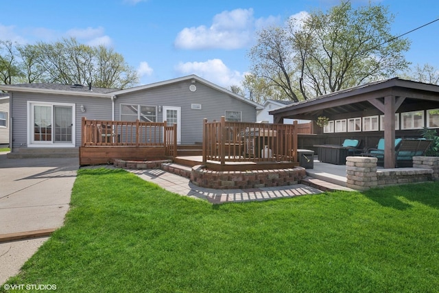 1713 Meadow Ln, Mchenry, IL 60050 - back of house with a deck, outdoor lounge area, a yard, and a gazebo