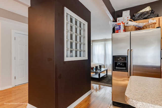 1423 E 68th St Unit 2, Chicago, IL 60637 - kitchen with stainless steel refrigerator with ice dispenser and light wood-style flooring