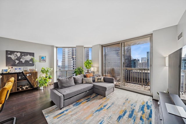 222 N Columbus Dr Unit 3702, Chicago, IL 60601 - living area featuring floor to ceiling windows, wood finished floors, and a view of city