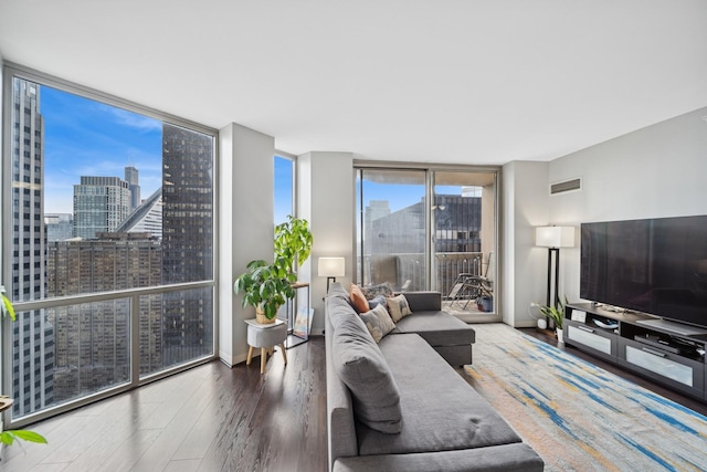222 N Columbus Dr Unit 3702, Chicago, IL 60601 - living room featuring wood finished floors, a city view, and a wall of windows