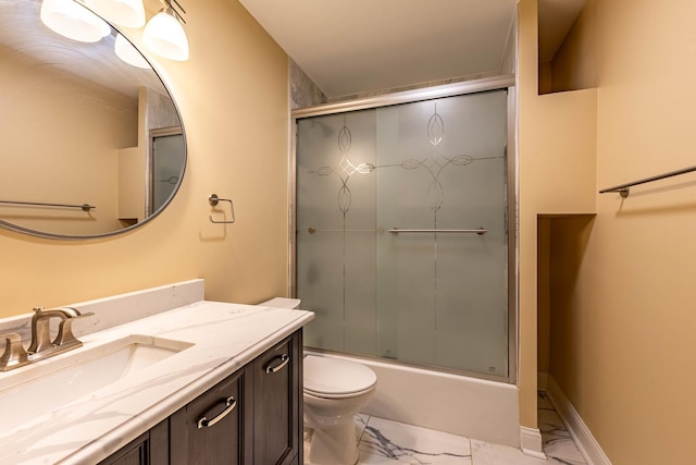 2012 W Coulter St, Chicago, IL 60608 - full bath with marble finish floors, vanity, and bath / shower combo with glass door