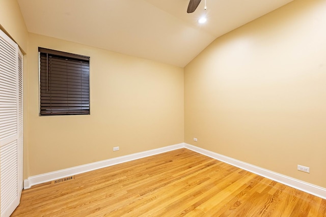 2012 W Coulter St, Chicago, IL 60608 - empty room featuring light wood-type flooring, vaulted ceiling, a ceiling fan, and recessed lighting