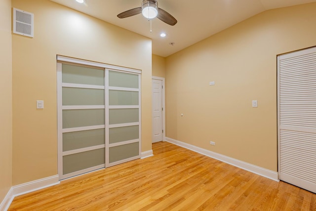 2012 W Coulter St, Chicago, IL 60608 - unfurnished bedroom featuring light wood finished floors, vaulted ceiling, recessed lighting, and a ceiling fan