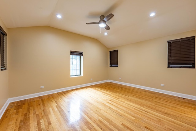 2012 W Coulter St, Chicago, IL 60608 - unfurnished room featuring ceiling fan, lofted ceiling, light wood-type flooring, and recessed lighting
