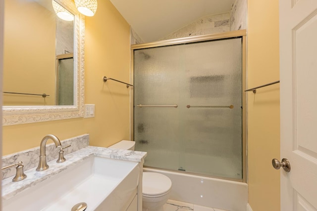 2012 W Coulter St, Chicago, IL 60608 - full bath featuring vanity, lofted ceiling, and combined bath / shower with glass door
