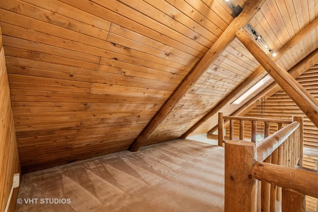 723 N River Rd, Algonquin, IL 60102 - additional living space featuring wood ceiling, carpet flooring, and log walls