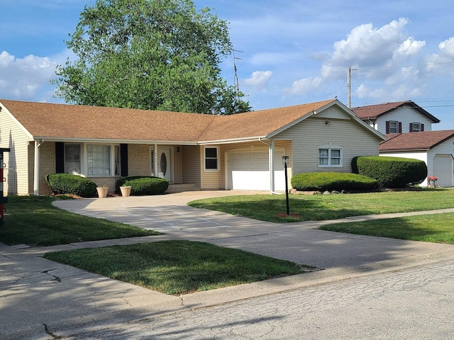 4500 175th Pl, Country Club Hills, IL 60478 - ranch-style house with an attached garage, a front lawn, concrete driveway, and roof with shingles