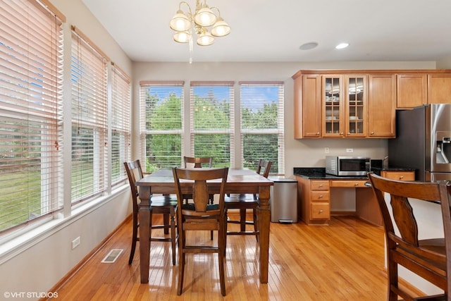 2701 Hamman Way, Aurora, IL 60502 - dining space featuring light wood-type flooring, a chandelier, recessed lighting, and an office area