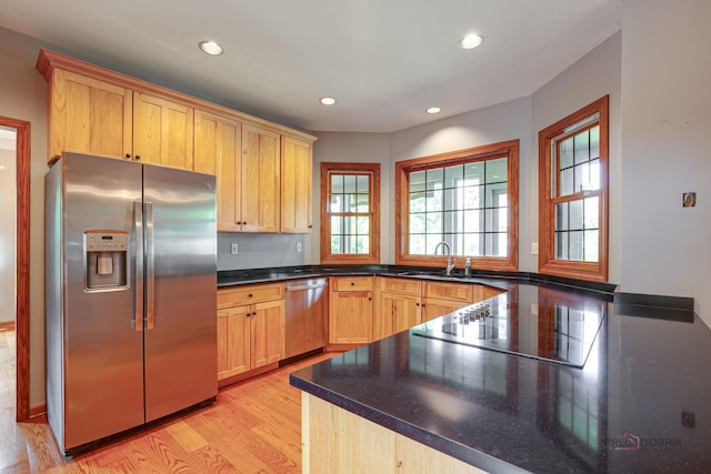 520 Holdridge Ave, Winthrop Harbor, IL 60096 - kitchen with appliances with stainless steel finishes, healthy amount of natural light, light wood-style flooring, light brown cabinetry, and recessed lighting