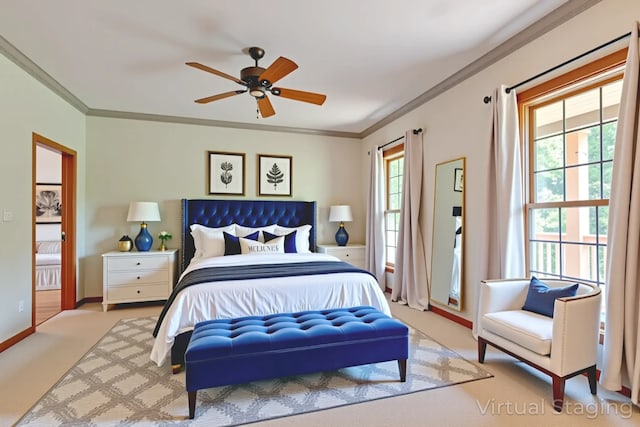 520 Holdridge Ave, Winthrop Harbor, IL 60096 - bedroom with carpet, crown molding, and a ceiling fan