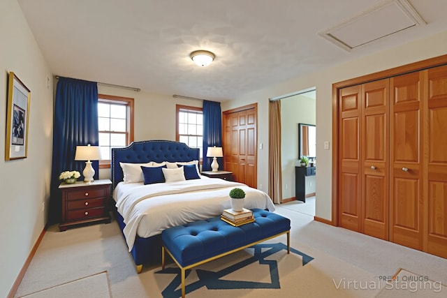 520 Holdridge Ave, Winthrop Harbor, IL 60096 - bedroom with two closets, attic access, and light colored carpet
