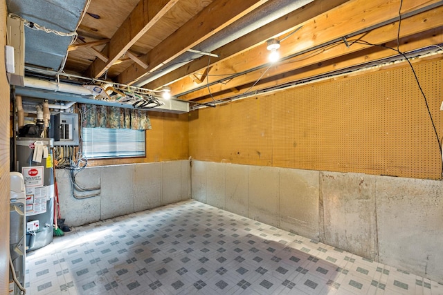 3513 Bordeaux Ct, Hazel Crest, IL 60429 - unfinished below grade area with tile patterned floors, water heater, and electric panel