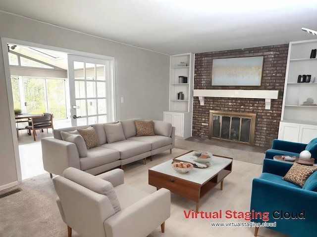 1734 Bishop Way, Mundelein, IL 60060 - living room with built in features, wood finished floors, and a brick fireplace