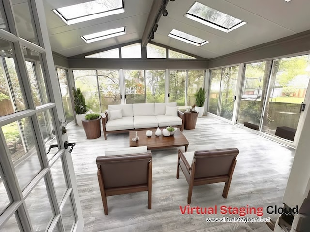 1734 Bishop Way, Mundelein, IL 60060 - sunroom / solarium with a skylight, a wooden deck, wood finished floors, and french doors