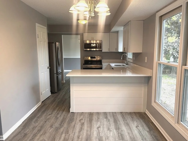 1734 Bishop Way, Mundelein, IL 60060 - kitchen with appliances with stainless steel finishes, light countertops, dark wood-type flooring, and a chandelier