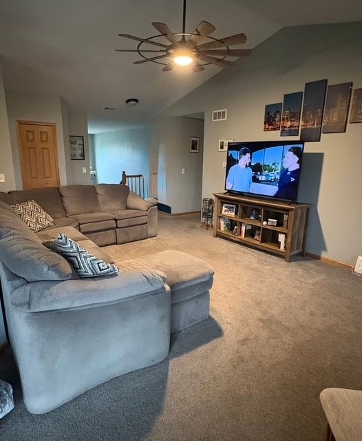 8310 Auburn Ln, Frankfort, IL 60423 - carpeted living room with a ceiling fan and vaulted ceiling