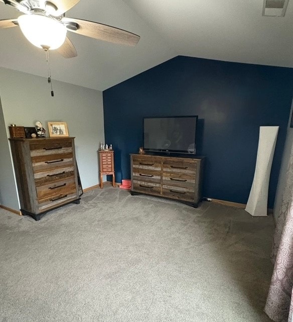8310 Auburn Ln, Frankfort, IL 60423 - bedroom featuring vaulted ceiling, carpet floors, and ceiling fan