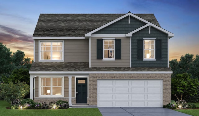 1813 Overland Dr, Plainfield, IL 60586 - view of front facade with brick siding, driveway, a garage, and roof with shingles