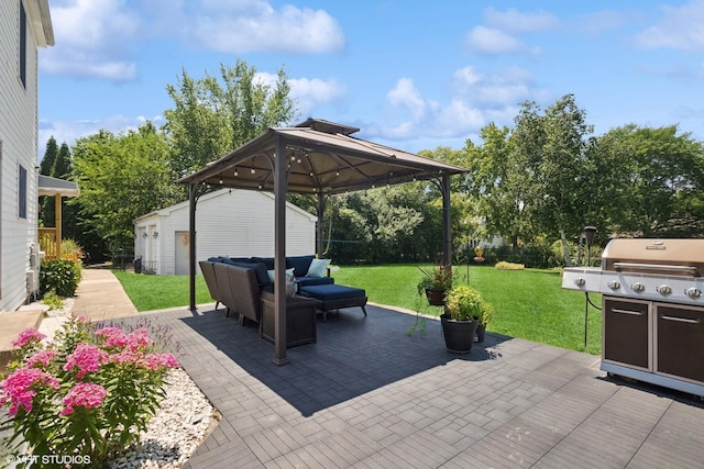 523 N Ela Rd, Barrington, IL 60010 - view of patio / terrace featuring an outdoor living space, an outdoor structure, a gazebo, and view of wooded area