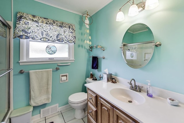 859 S Mount Prospect Rd, Des Plaines, IL 60016 - full bath with an enclosed shower, vanity, tile patterned floors, and crown molding