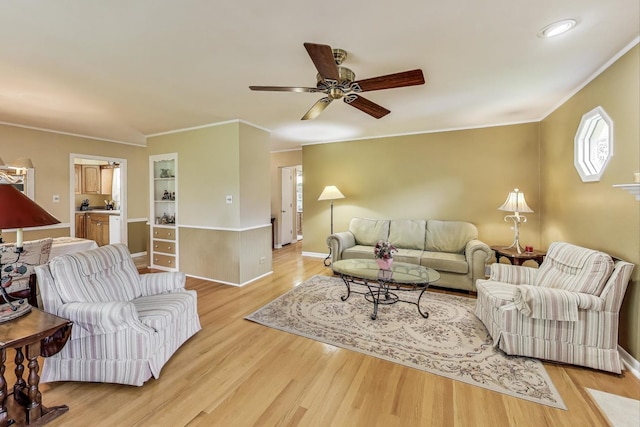 859 S Mount Prospect Rd, Des Plaines, IL 60016 - living room with a ceiling fan, crown molding, and light wood-type flooring