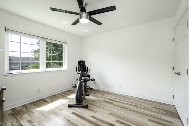 2004 Pine Dr, Mchenry, IL 60051 - workout area with wood finished floors and a ceiling fan