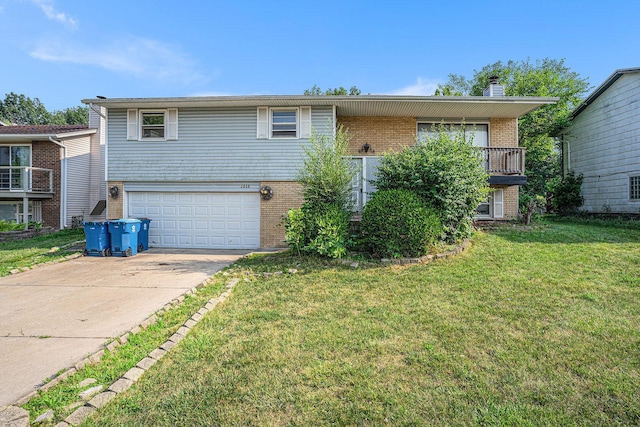 3038 225th St, Sauk Village, IL 60411 - view of front of home with brick siding, driveway, a chimney, a front yard, and an attached garage
