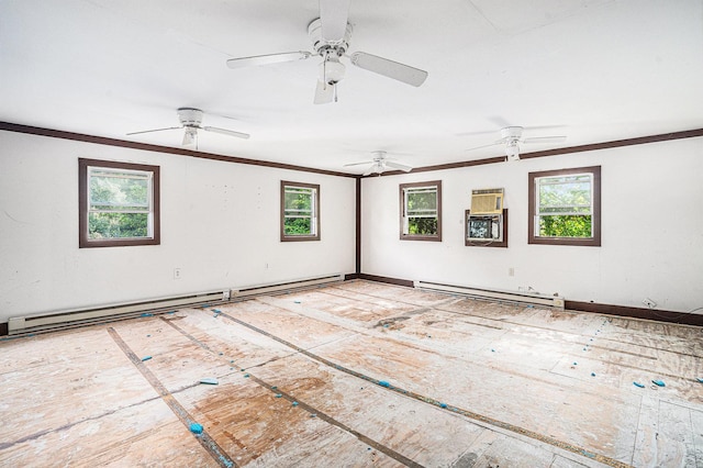 3038 225th St, Sauk Village, IL 60411 - unfurnished room with healthy amount of natural light, crown molding, a baseboard heating unit, and ceiling fan