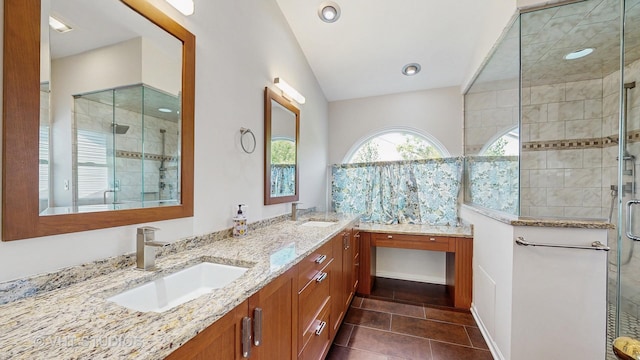 1291 White Chapel Ln, Algonquin, IL 60102 - full bathroom with double vanity, a shower stall, and tile patterned floors