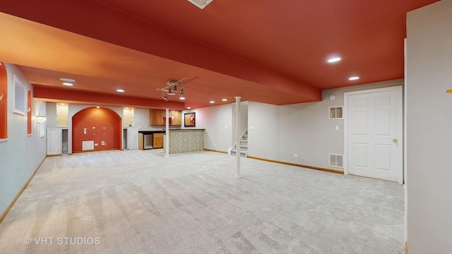 1291 White Chapel Ln, Algonquin, IL 60102 - unfurnished living room featuring light colored carpet, recessed lighting, and stairs