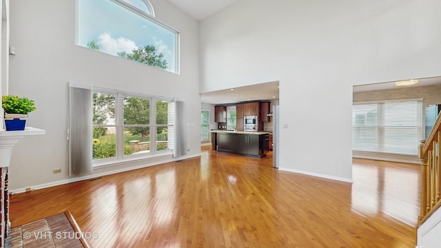 1291 White Chapel Ln, Algonquin, IL 60102 - unfurnished living room with light wood finished floors and a towering ceiling