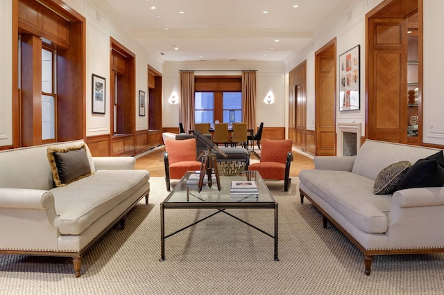 189 E Lake Shore Dr Unit Ph18, Chicago, IL 60611 - lobby featuring crown molding, a decorative wall, and wainscoting