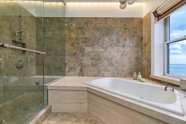 189 E Lake Shore Dr Unit Ph18, Chicago, IL 60611 - full bathroom with a garden tub, tiled shower, and tile walls