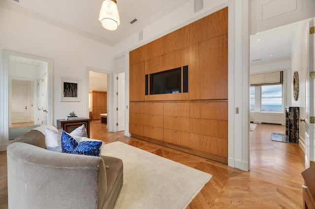 189 E Lake Shore Dr Unit Ph18, Chicago, IL 60611 - living area featuring crown molding and baseboards