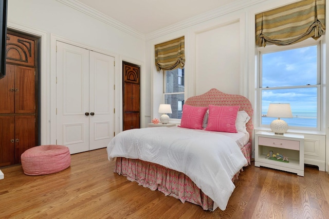 189 E Lake Shore Dr Unit Ph18, Chicago, IL 60611 - bedroom featuring a closet, crown molding, wood finished floors, and multiple windows