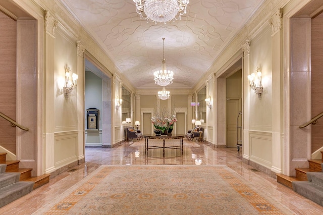 189 E Lake Shore Dr Unit Ph18, Chicago, IL 60611 - common area featuring a decorative wall, stairs, and lofted ceiling
