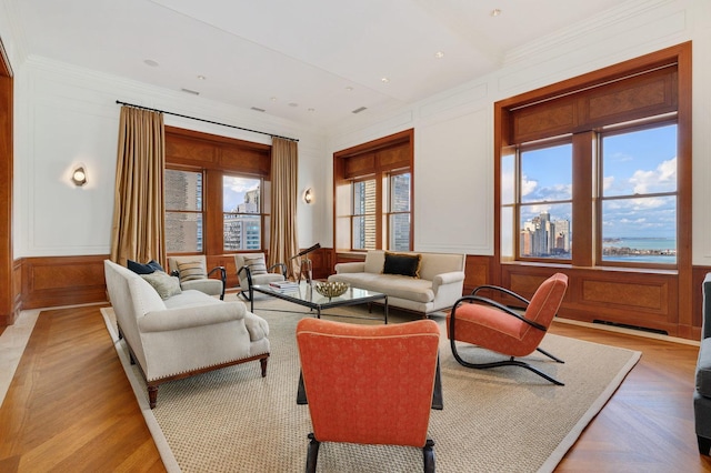 189 E Lake Shore Dr Unit Ph18, Chicago, IL 60611 - living area with a decorative wall and crown molding