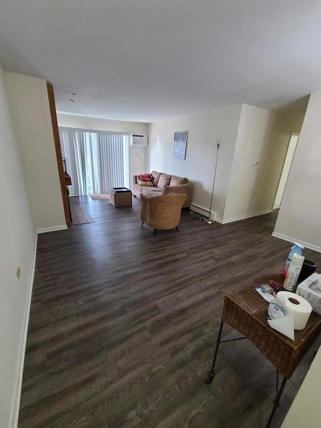 745 Grove Dr Unit 103, Buffalo Grove, IL 60089 - living area featuring dark wood-style floors, a baseboard radiator, and a wall mounted AC