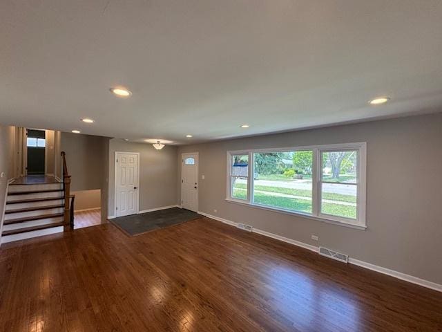 535 Florian Dr, Des Plaines, IL 60016 - entrance foyer featuring dark wood-style floors, stairway, and recessed lighting