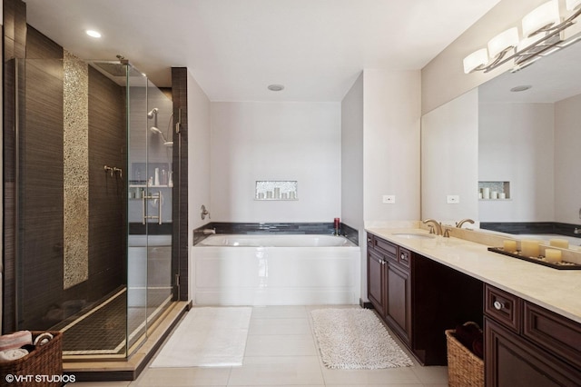 1524 S Sangamon St Unit 802, Chicago, IL 60608 - bathroom with a bath, a stall shower, vanity, and tile patterned flooring