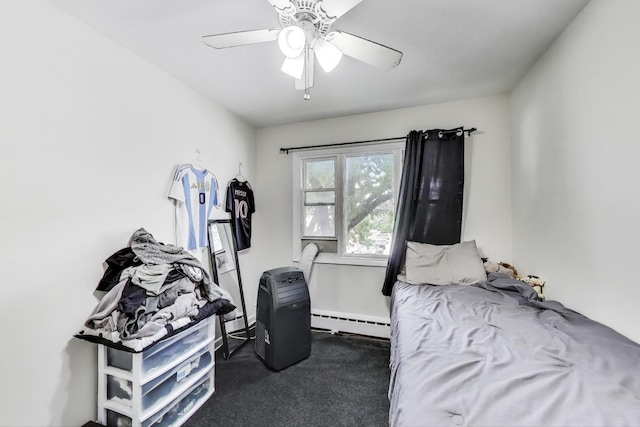1555 Monroe Ave Unit 2, River Forest, IL 60305 - bedroom featuring a baseboard radiator, a ceiling fan, and carpet floors